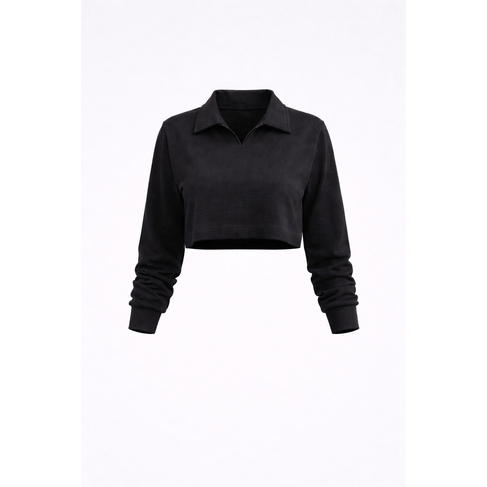 Area Stars Womens Black Textured Waffle Knit‎ Cropped Polo Sweatshirt Large NWT